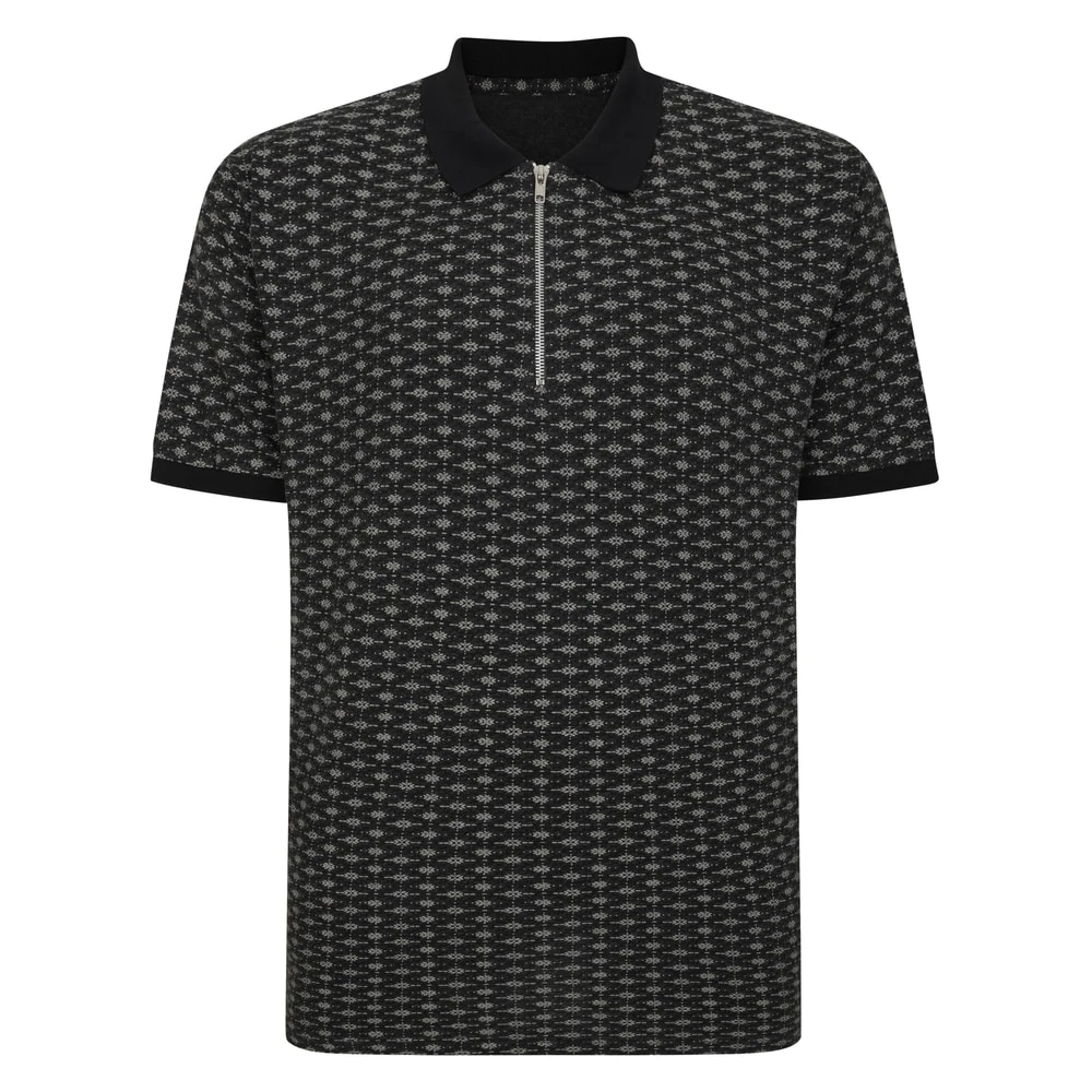 Bigdude AOP Geometric Zipped Polo Charcoal 1 Bigdude AOP Geometric Zipped Polo Charcoal