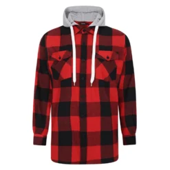 Bigdude Hooded Flannel Checked Shirt Red/Black