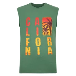 Bigdude California Print Sleeveless T-Shirt Deep Green