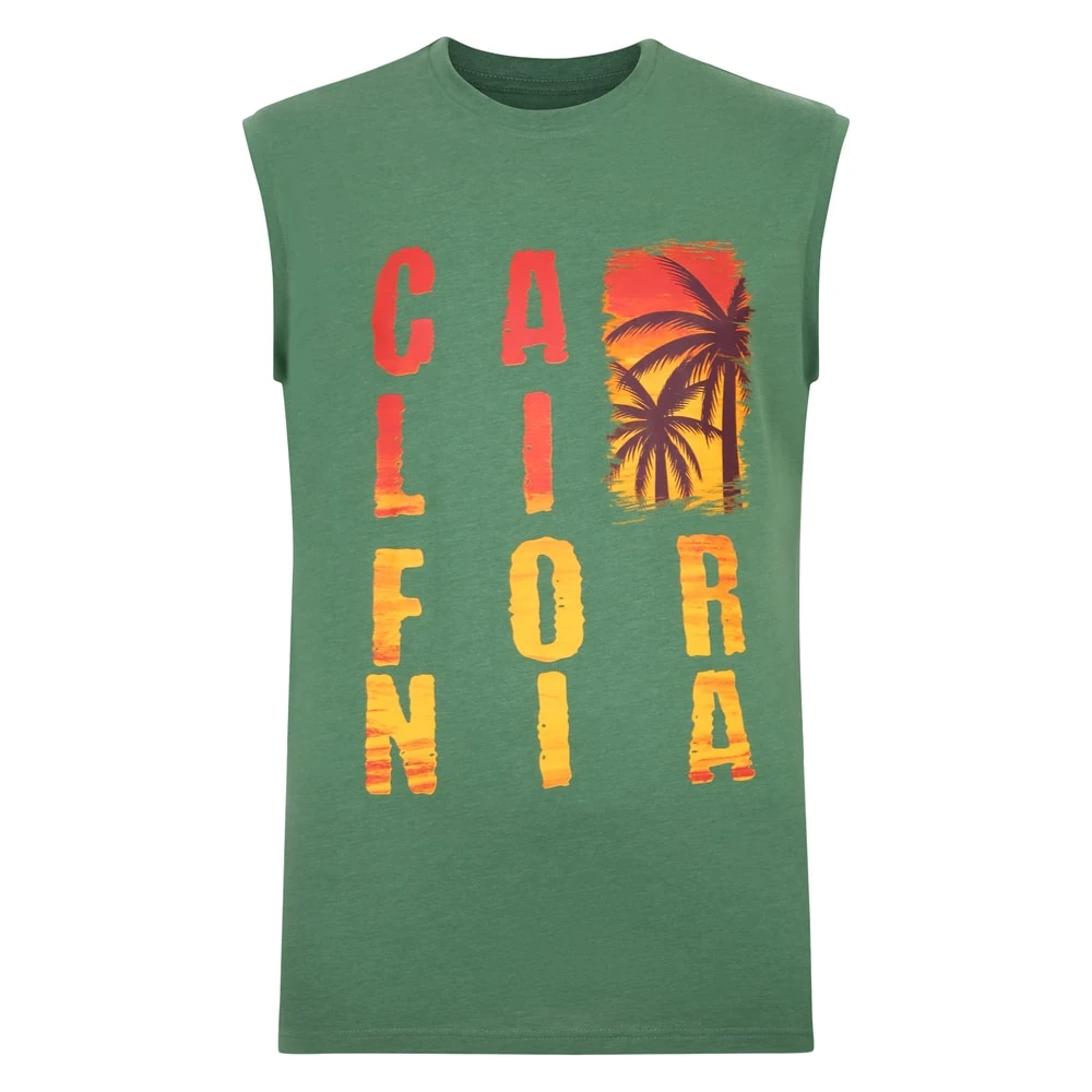 Bigdude California Print Sleeveless T-Shirt Deep Green 1 Bigdude California Print Sleeveless T-Shirt Deep Green