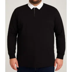 Bigdude Rugby Style Long Sleeve Polo Shirt Black -Big Dude Clothing Shop 8661aabf life1 us21p02 01 black