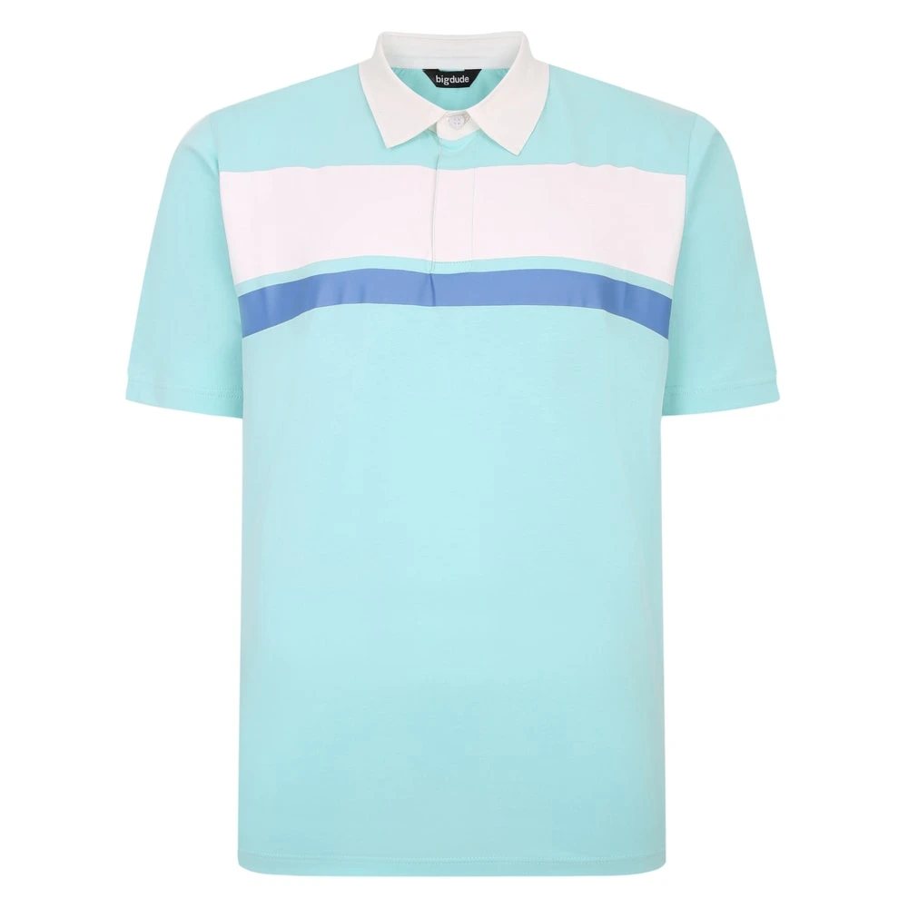 Bigdude Contrast Collar Striped Polo Shirt Turquoise 1 Bigdude Contrast Collar Striped Polo Shirt Turquoise