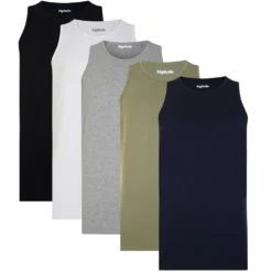 Bigdude 5 Pack Plain Vests Multi Tall