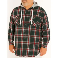 Bigdude Hooded Flannel Checked Shirt Green/Red -Big Dude Clothing Shop 8add10fa life1 us24ls04 13 green