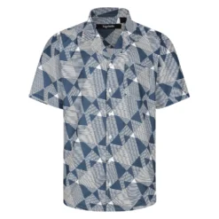 Bigdude Relaxed Collar Geometric Short Sleeve Shirt Teal