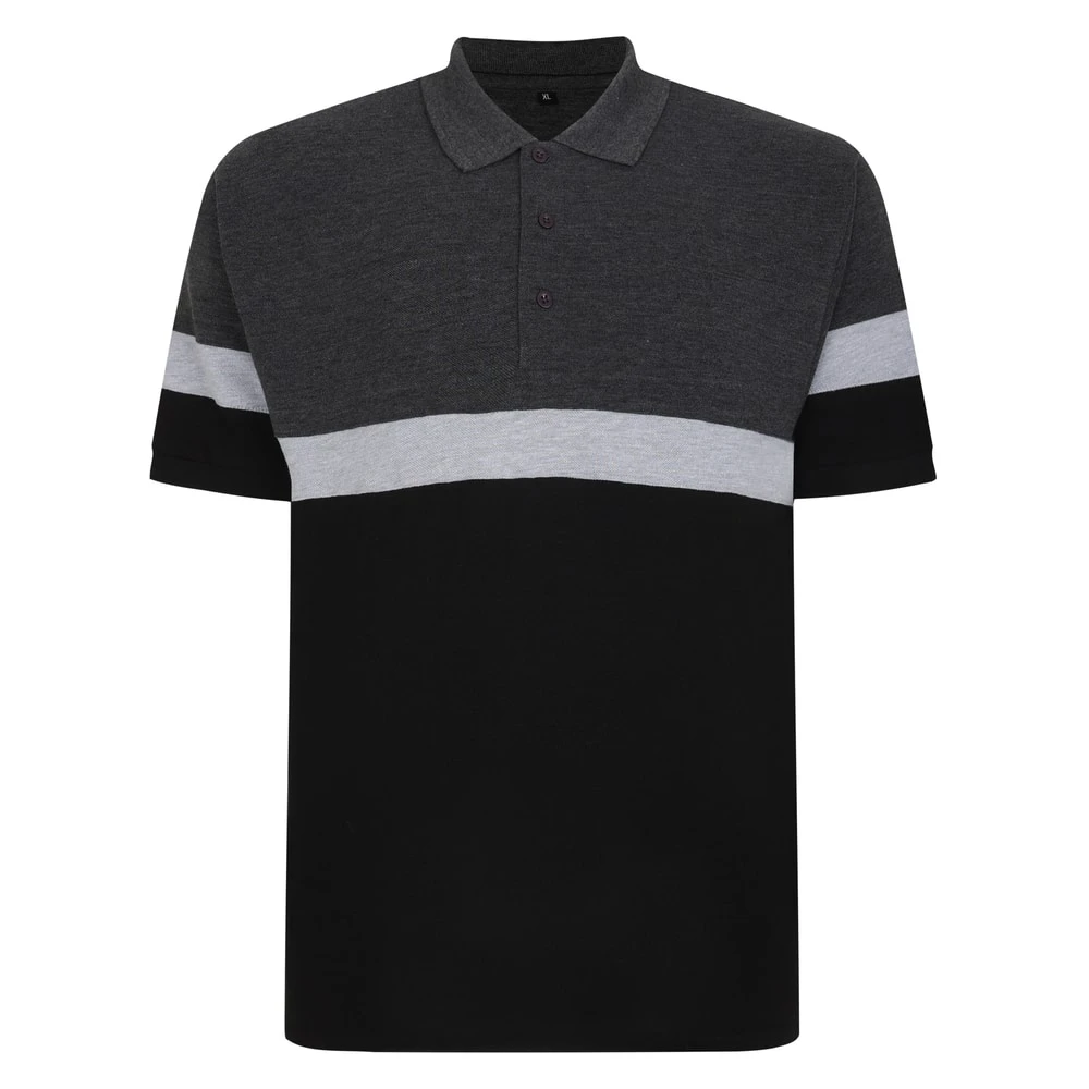 Bigdude Pique Colour Block Polo Shirt Charcoal Marl 1 Bigdude Pique Colour Block Polo Shirt Charcoal Marl
