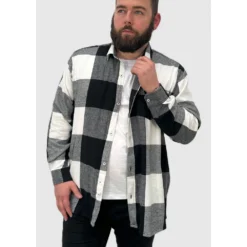 Bigdude Checked Flannel Long Sleeve Shirt Black/White -Big Dude Clothing Shop 90b0dbf1 test2