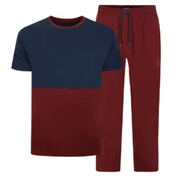 Bigdude Cut & Sew Pyjama Set Burgundy/Navy