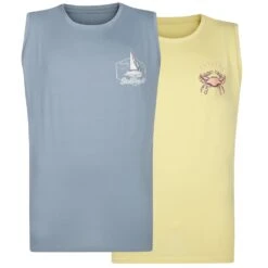 Bigdude Twin Pack Small Print Sleeveless T-Shirt Yellow/Light Blue