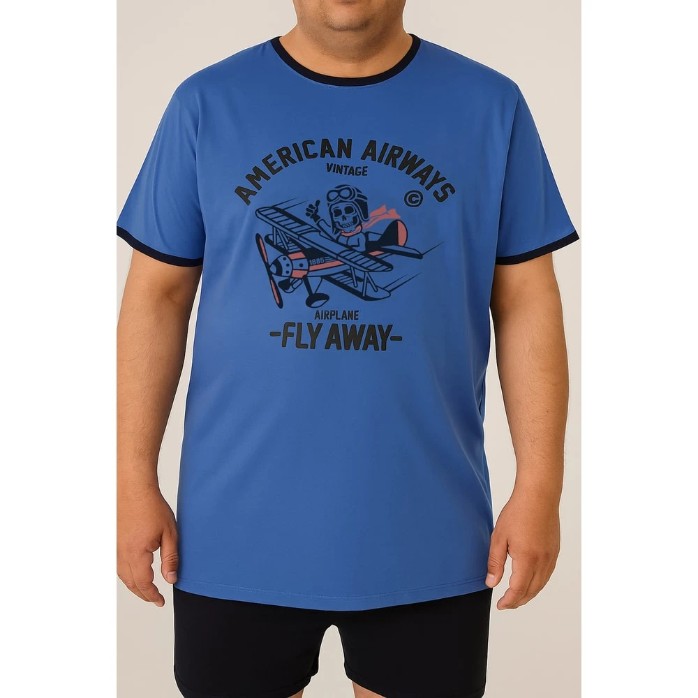 Bigdude American Airways Print T-Shirt Light Denim 5 Bigdude American Airways Print T-Shirt Light Denim - Image 5