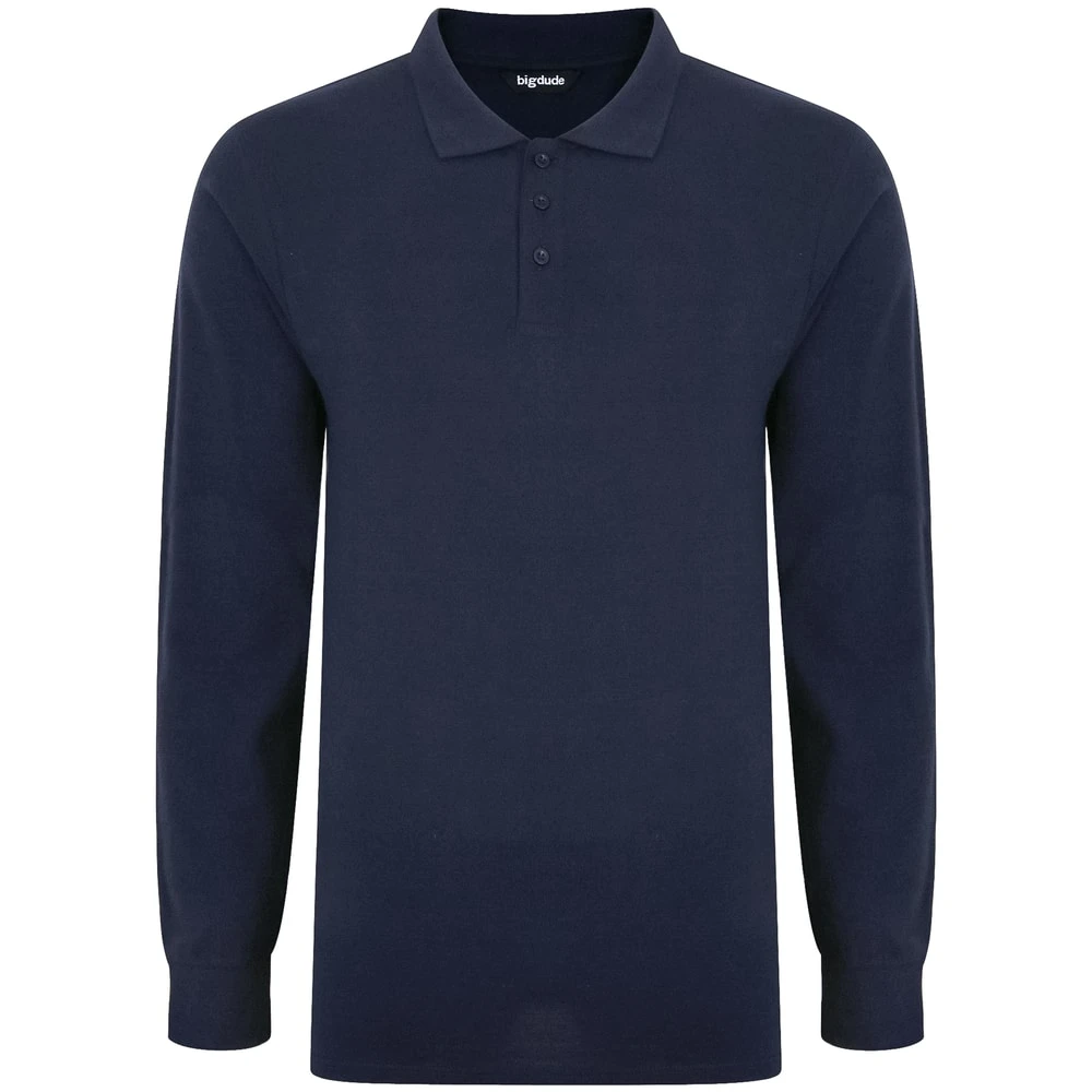 Bigdude Twin Pack Long Sleeve Polos Black/Navy 3 Bigdude Twin Pack Long Sleeve Polos Black/Navy - Image 3