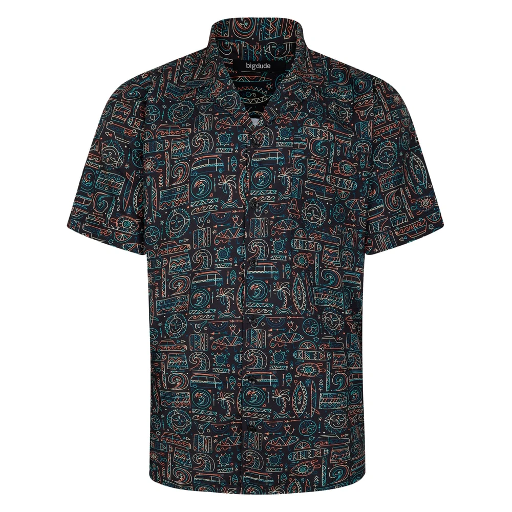 Bigdude Relaxed Collar Ethnic Short Sleeve Shirt Multi 1 Bigdude Relaxed Collar Ethnic Short Sleeve Shirt Multi