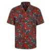 Bigdude Palm Leaves Viscose Relaxed Collar Shirt Pepper Red