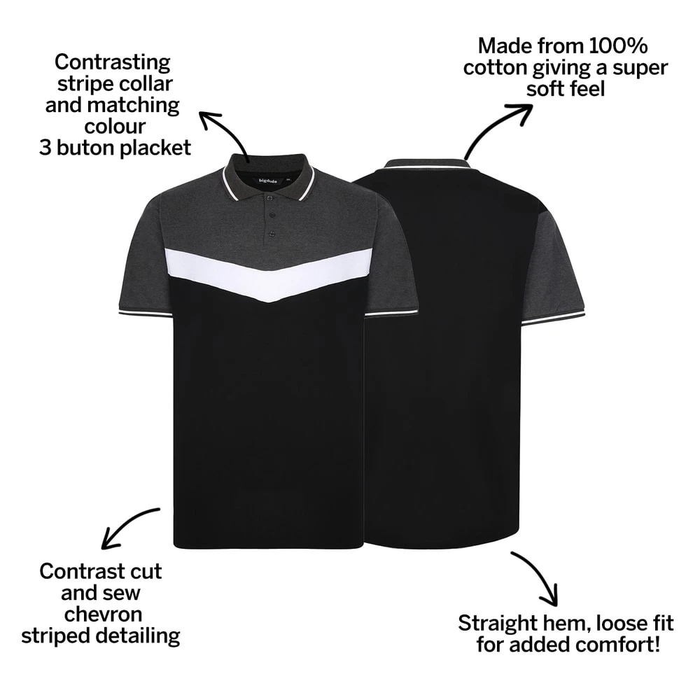 Bigdude Chevron Polo Shirt Black/Charcoal 3 Bigdude Chevron Polo Shirt Black/Charcoal - Image 3