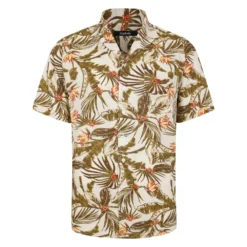 Bigdude Tropical Trees Viscose Relaxed Collar Shirt White