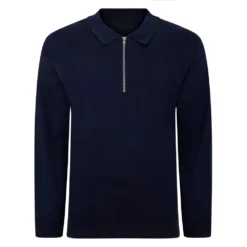 Bigdude Smart Single Jersey Long Sleeve Polo With Zip Navy