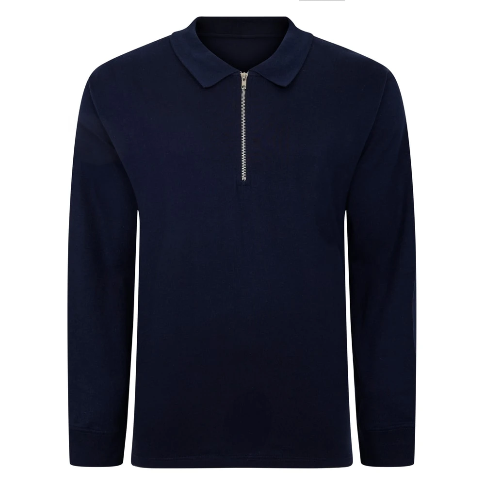 Bigdude Smart Single Jersey Long Sleeve Polo With Zip Navy 1 Bigdude Smart Single Jersey Long Sleeve Polo With Zip Navy