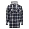 Bigdude Hooded Flannel Checked Shirt Navy/White