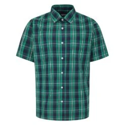 Bigdude Checked Poplin Short Sleeve Shirt Green/Navy