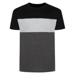 Bigdude Striped Cut & Sew T-Shirt Black/Grey/Charcoal
