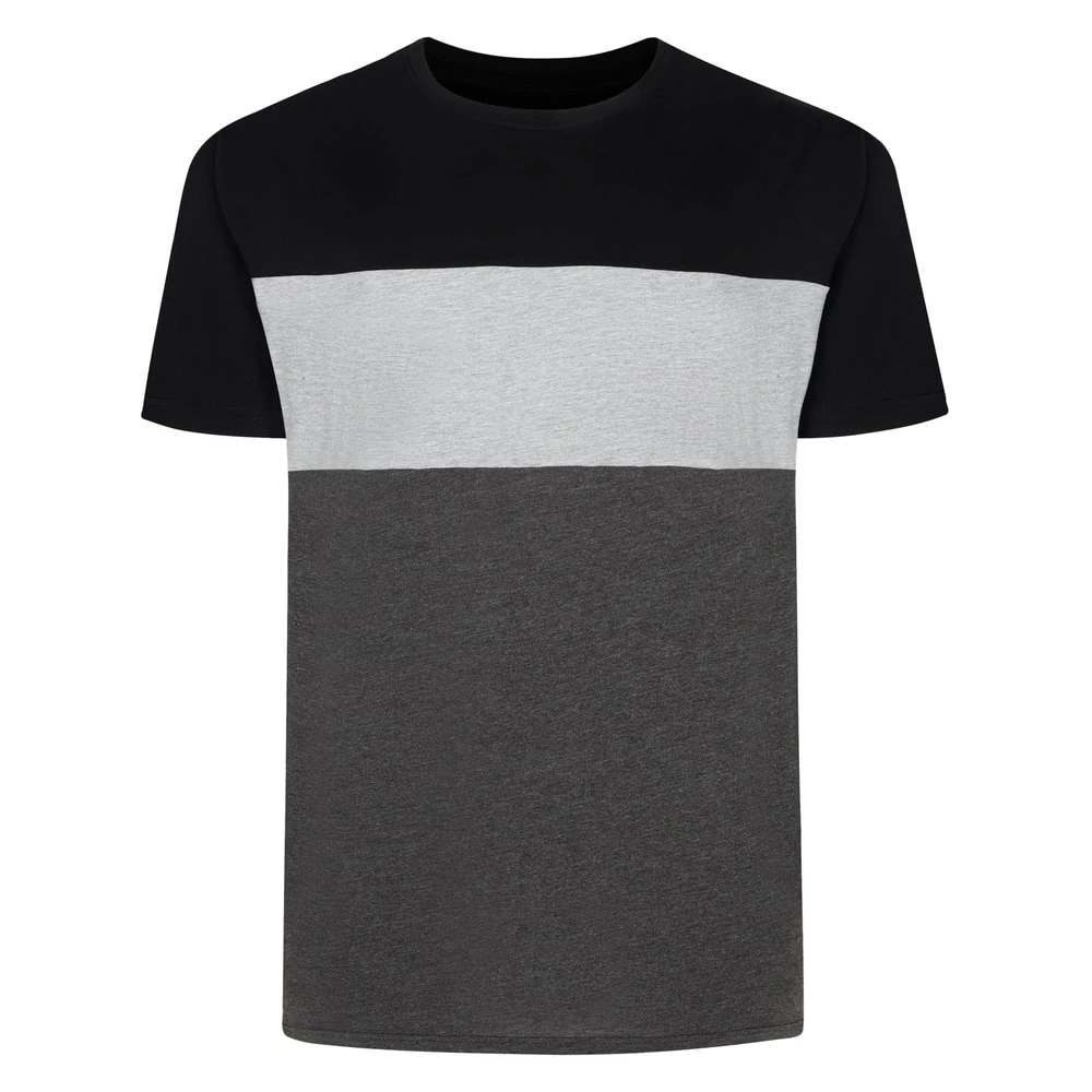 Bigdude Striped Cut & Sew T-Shirt Black/Grey/Charcoal 1 Bigdude Striped Cut & Sew T-Shirt Black/Grey/Charcoal