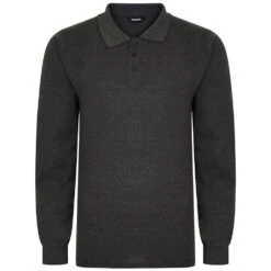 Bigdude Long Sleeve Polo Shirt Charcoal Marl