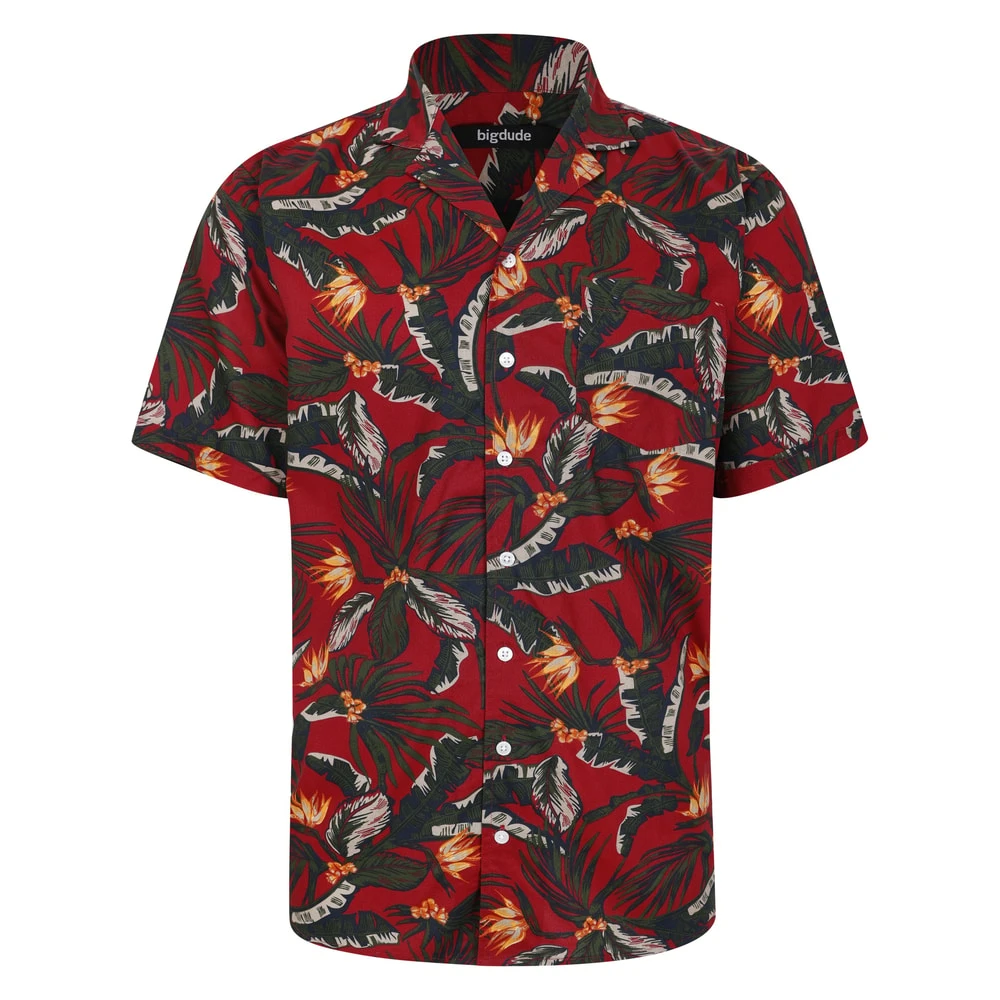 Bigdude Tropical Trees Viscose Relaxed Collar Shirt Pepper Red 1 Bigdude Tropical Trees Viscose Relaxed Collar Shirt Pepper Red