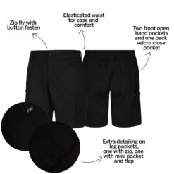 Bigdude Light Weight Elasticated Waist Cargo Shorts Black -Big Dude Clothing Shop b3dde8cd bd22sh06