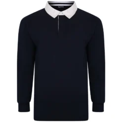 Bigdude Rugby Style Long Sleeve Polo Shirt Navy