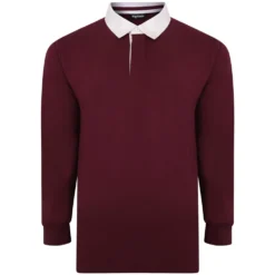 Bigdude Rugby Style Long Sleeve Polo Shirt Burgundy