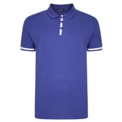 Bigdude Contrast Stripe Placket With Tipped Cuff Polo Shirt Cobalt