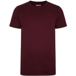 Bigdude Plain Crew Neck T-Shirt With Pocket Burgundy