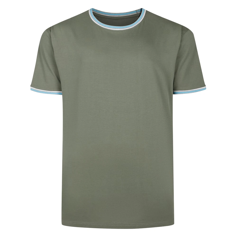 Bigdude Contrast Tipped T-Shirt Sage Green 1 Bigdude Contrast Tipped T-Shirt Sage Green