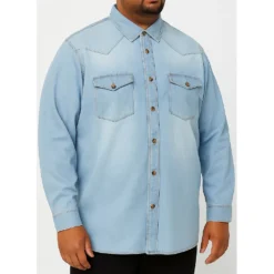 Bigdude Denim Shirt Light Wash -Big Dude Clothing Shop cb7db92a life2 us24ls08 01 lightwash