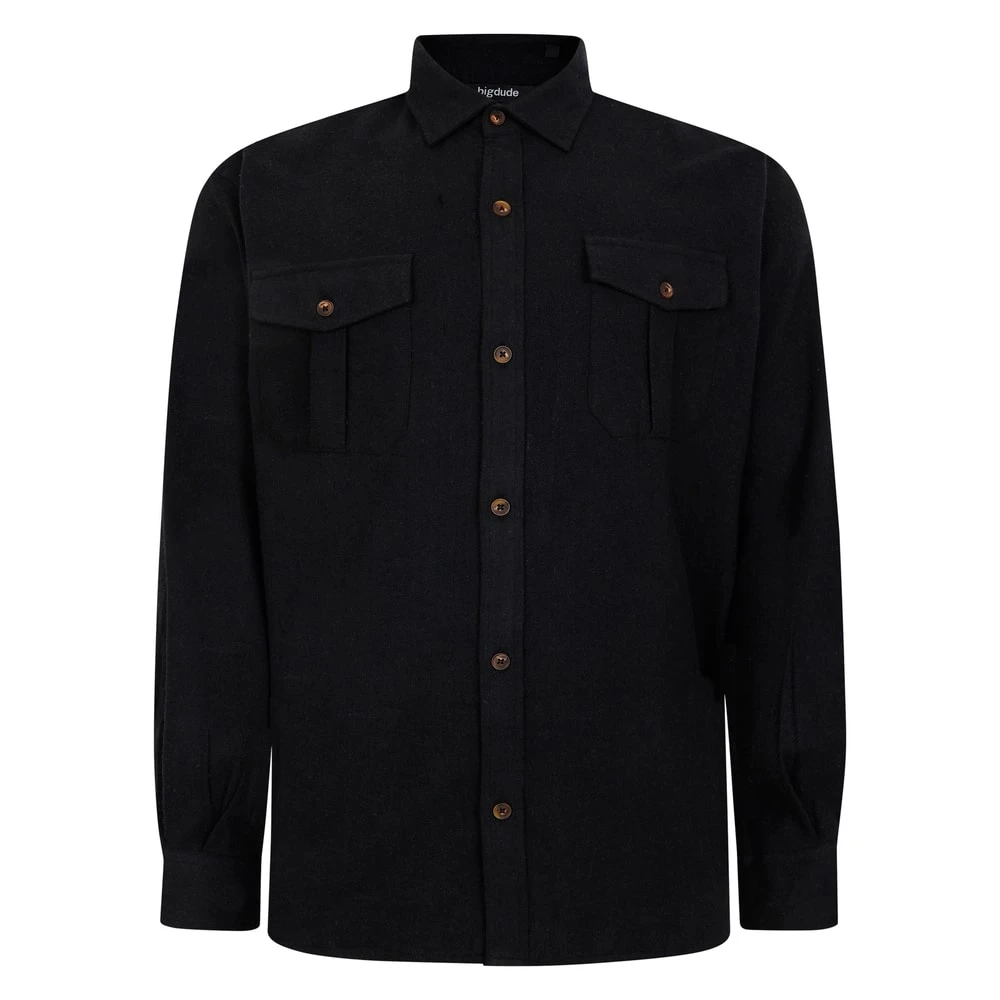 Bigdude Plain Flannel Long Sleeve Shirt Black 1 Bigdude Plain Flannel Long Sleeve Shirt Black