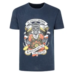 Bigdude Greatest Sailorman Print T-Shirt Acid Wash Navy