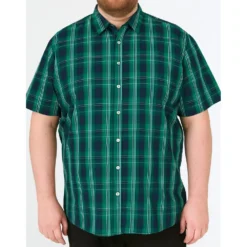 Bigdude Checked Poplin Short Sleeve Shirt Green/Navy -Big Dude Clothing Shop d2e92071 life1 us24ss50 13 green