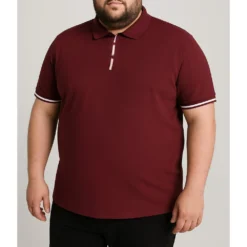 Bigdude Contrast Stripe Placket With Tipped Cuff Polo Shirt Burgundy -Big Dude Clothing Shop d3295936 life1 us21p14 10 burgundy