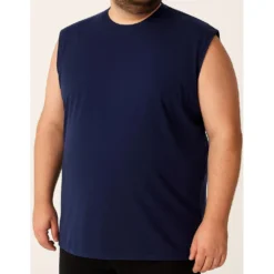 Bigdude Plain Sleeveless T-Shirt Navy 7 Bigdude Plain Sleeveless T-Shirt Navy -Big Dude Clothing Shop d4482990 de981559 life2 bd20pv01 02 navy