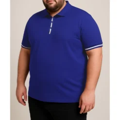 Bigdude Contrast Stripe Placket With Tipped Cuff Polo Shirt Cobalt -Big Dude Clothing Shop d74eea9f life2 us21p14 51 cobalt