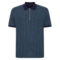 Bigdude AOP Geometric Zipped Polo Navy