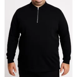 Bigdude Smart Single Jersey Long Sleeve Polo With Zip Black 12 Bigdude Smart Single Jersey Long Sleeve Polo With Zip Black -Big Dude Clothing Shop ddb44155 life1 us24p36 01 black
