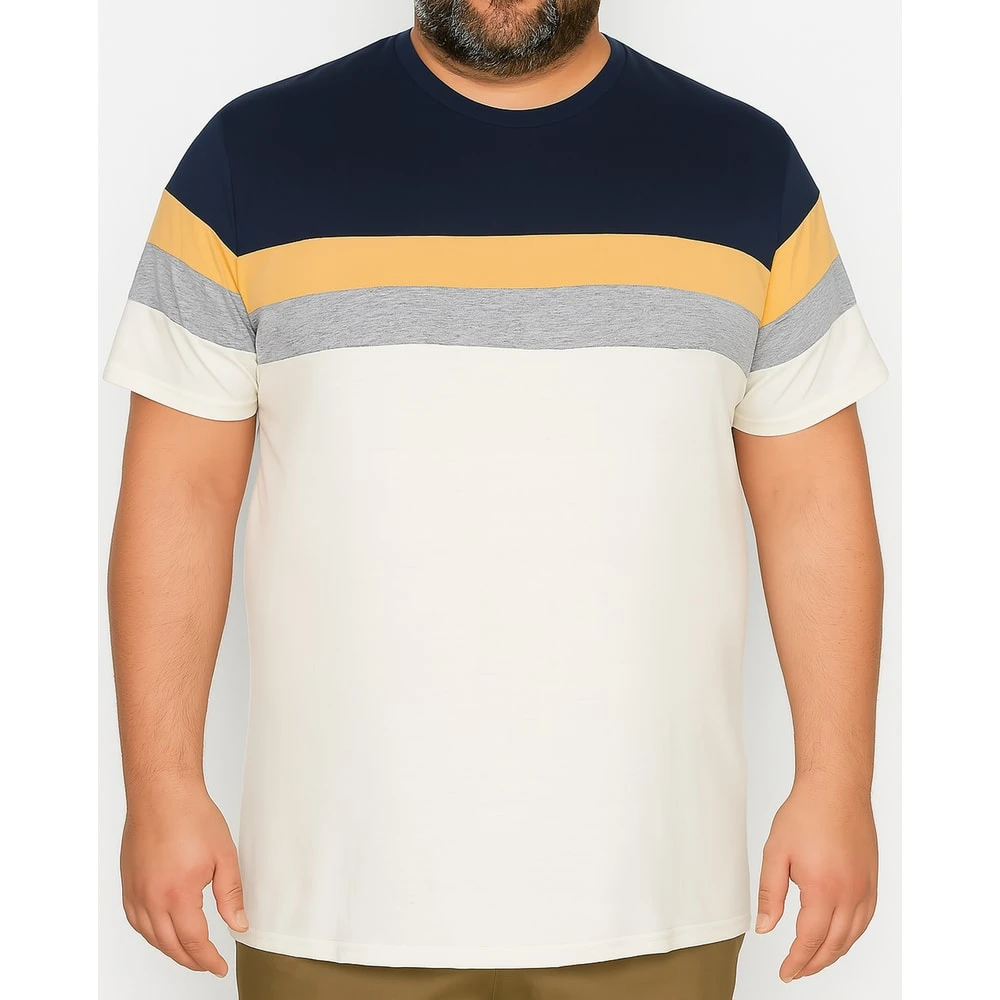 Bigdude Striped Colour Block T-Shirt Navy 3 Bigdude Striped Colour Block T-Shirt Navy - Image 3