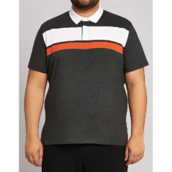 Bigdude Contrast Collar Striped Polo Shirt Charcoal -Big Dude Clothing Shop e31e8181 life1 us24p10 07 charcoal