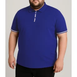 Bigdude Contrast Stripe Placket With Tipped Cuff Polo Shirt Cobalt -Big Dude Clothing Shop eedc9d03 life1 us21p14 51 cobalt