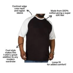 Bigdude Contrast Raglan Sleeve T-Shirt Black/White 7 Bigdude Contrast Raglan Sleeve T-Shirt Black/White -Big Dude Clothing Shop f0a314eb bd19tst6220white