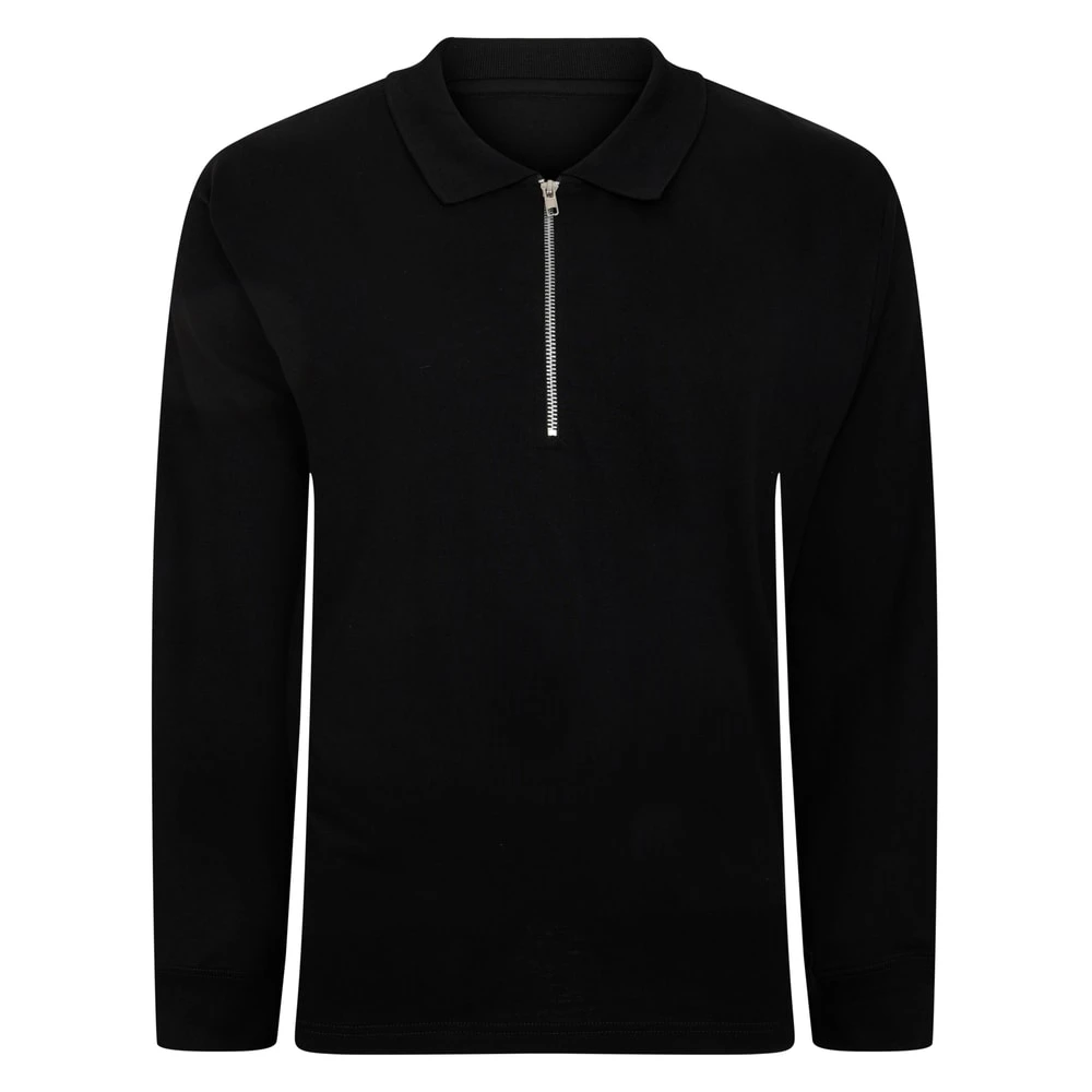 Bigdude Smart Single Jersey Long Sleeve Polo With Zip Black 1 Bigdude Smart Single Jersey Long Sleeve Polo With Zip Black