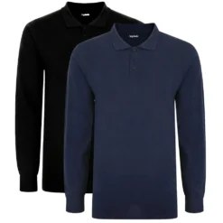 Bigdude Twin Pack Long Sleeve Polos Black/Navy