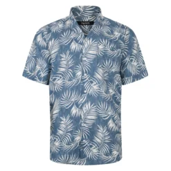 Bigdude Leaves Viscose Relaxed Collar Shirt Navy