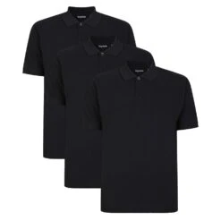 Bigdude 3 Pack Plain Polo Shirts Black